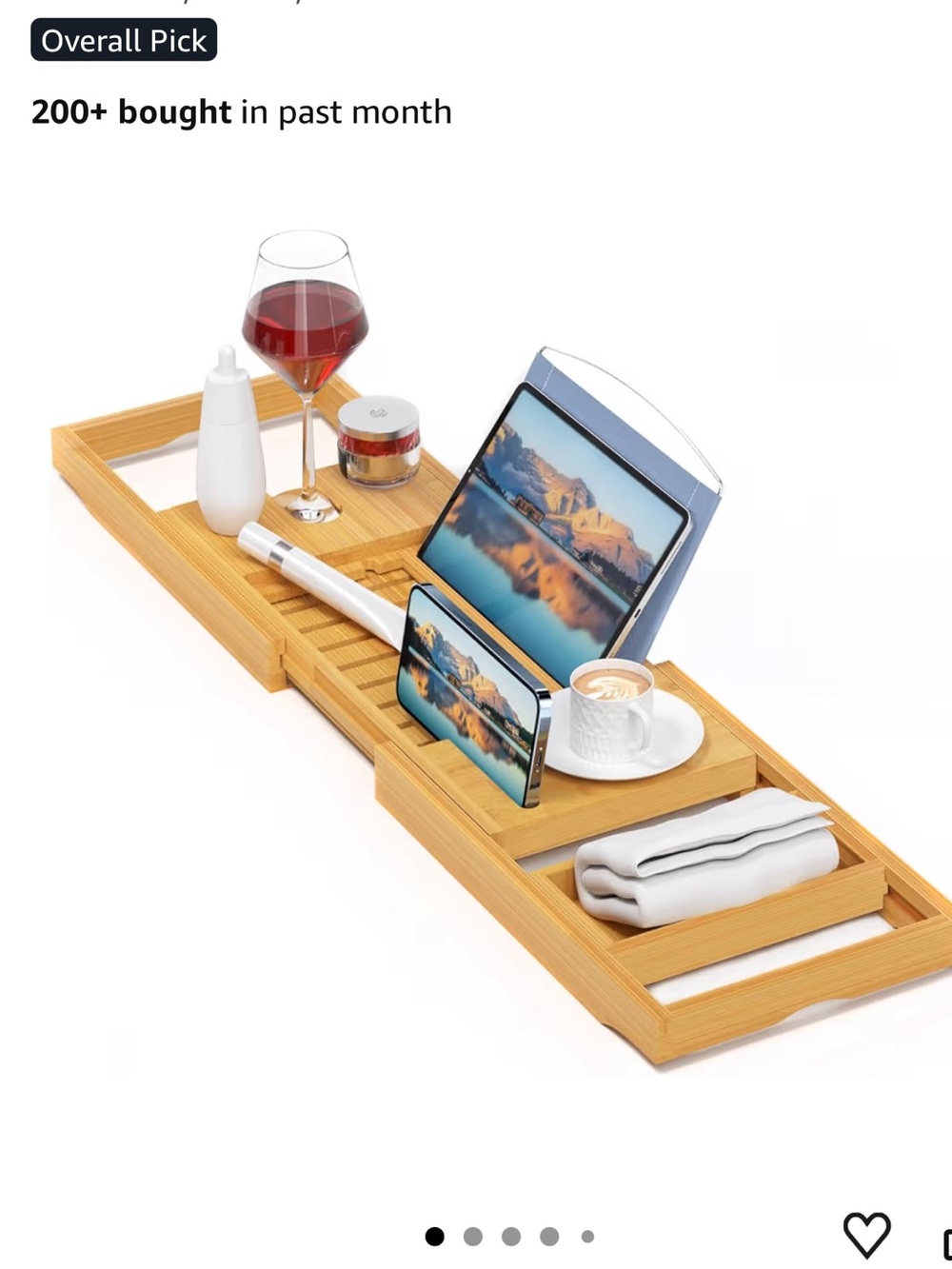 Bamboo Bathtub Tray - Expandable Caddy with Book, Tablet & Wine Glass Holder